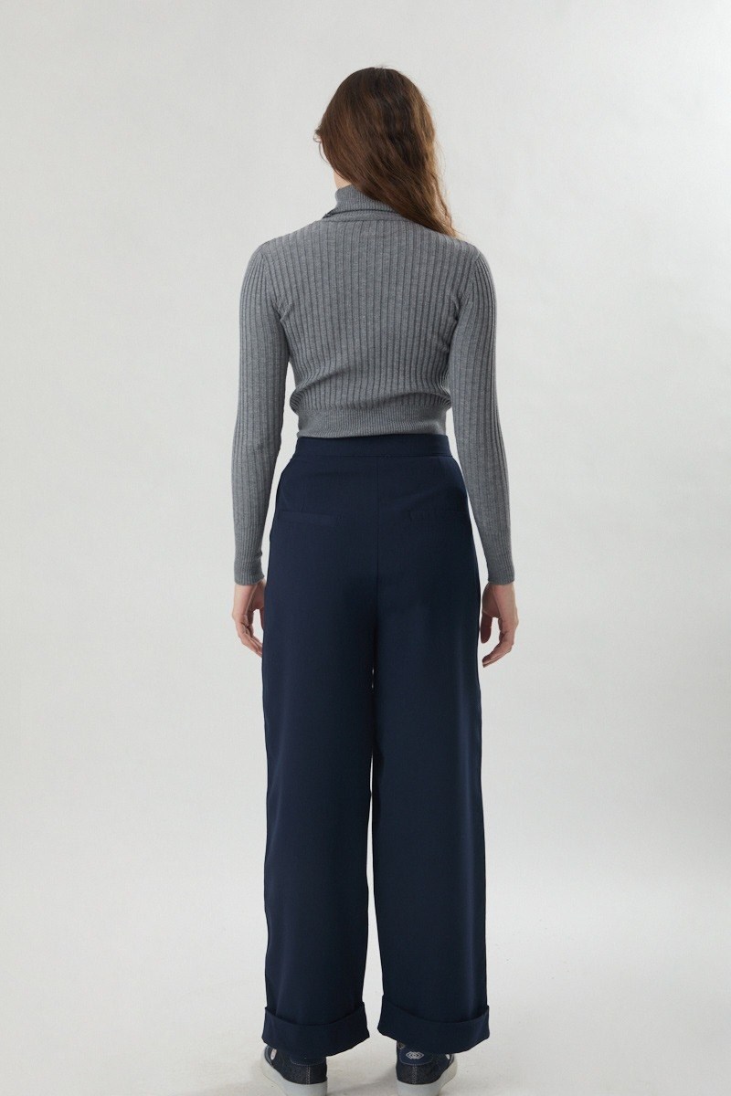Double Paça Poliviskon Pantolon Lacivert