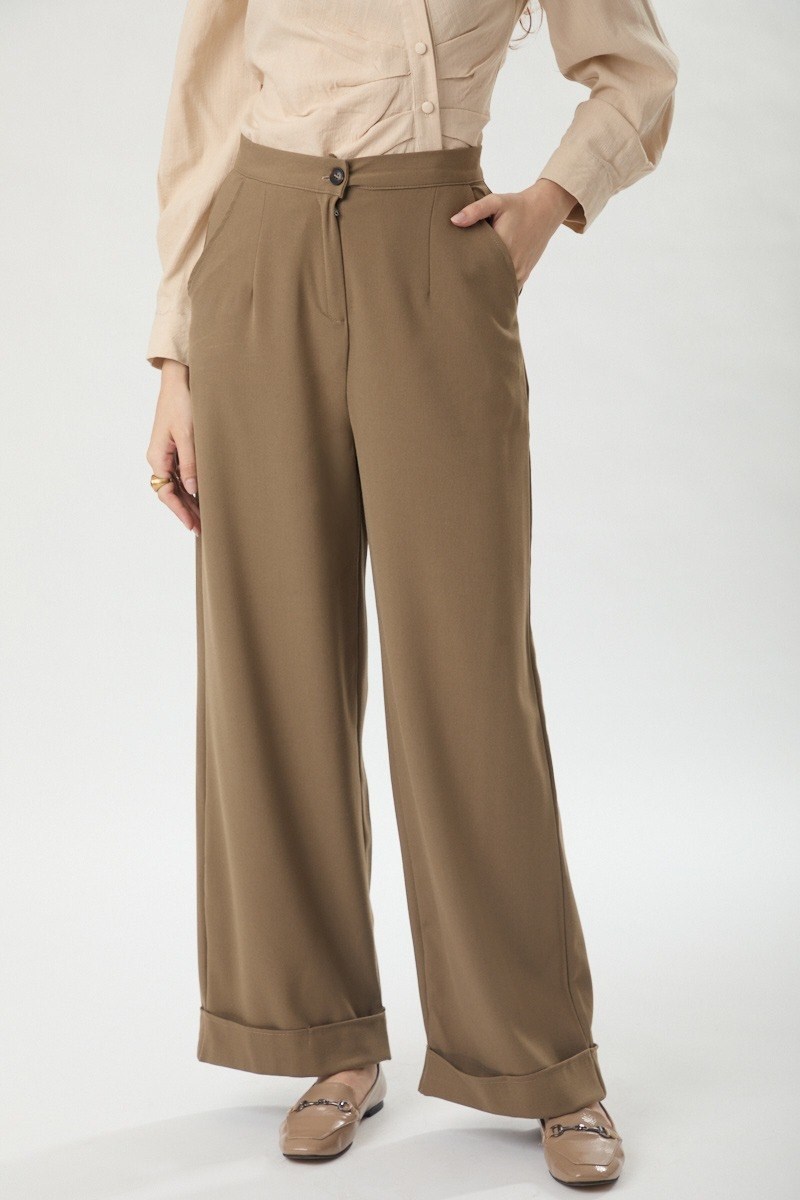 Double Paça Poliviskon Pantolon Vizon
