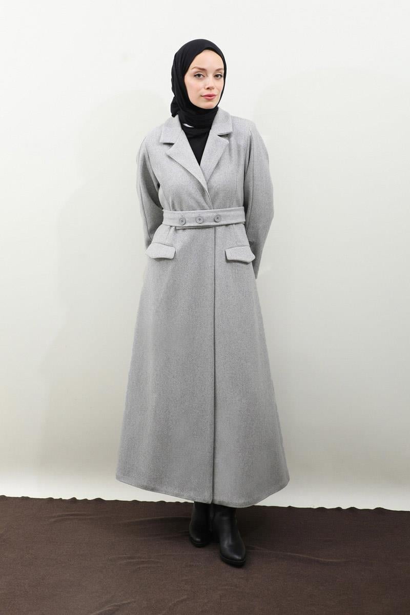 Düğmeli Klasik Kaban Gri