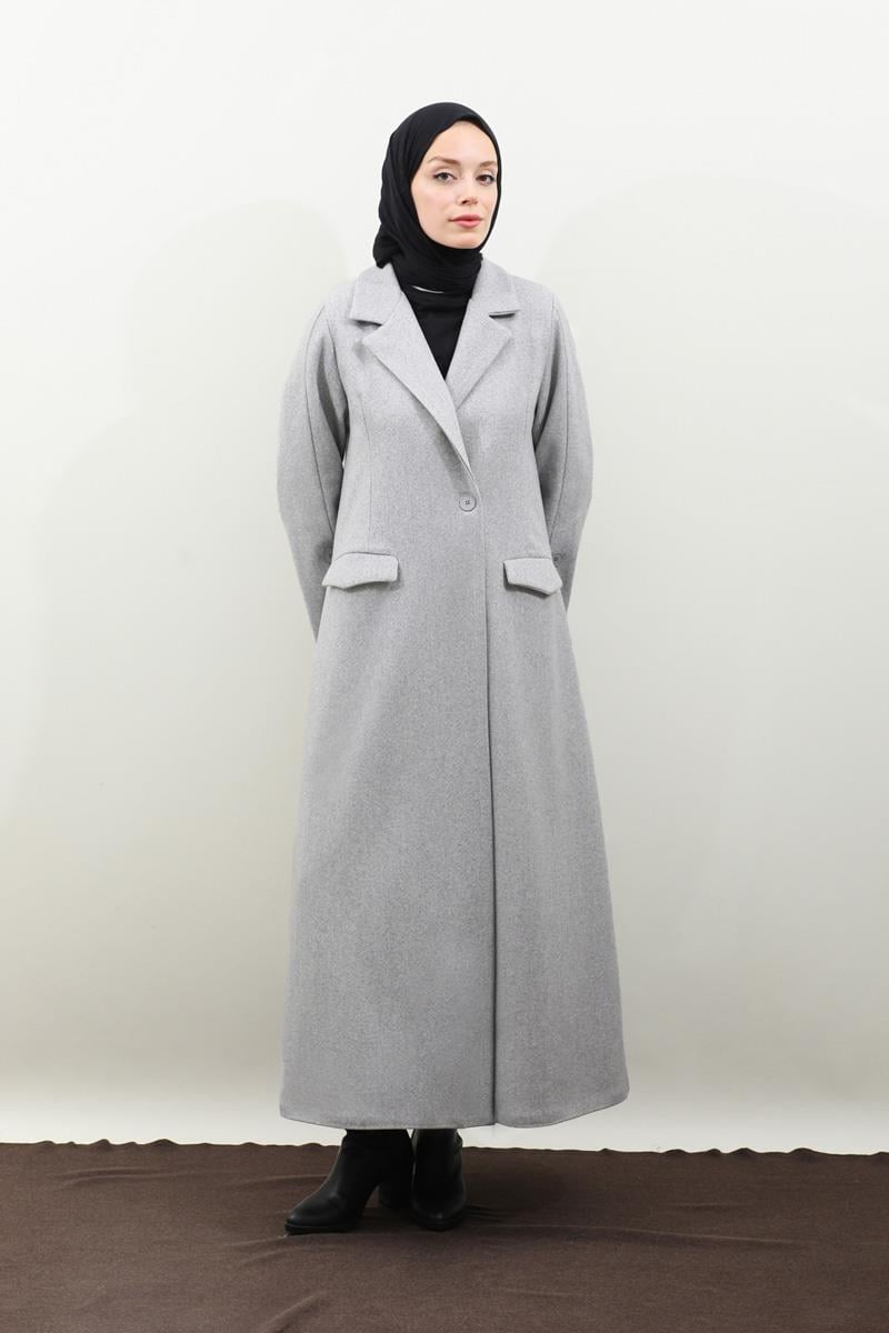 Düğmeli Klasik Kaban Gri