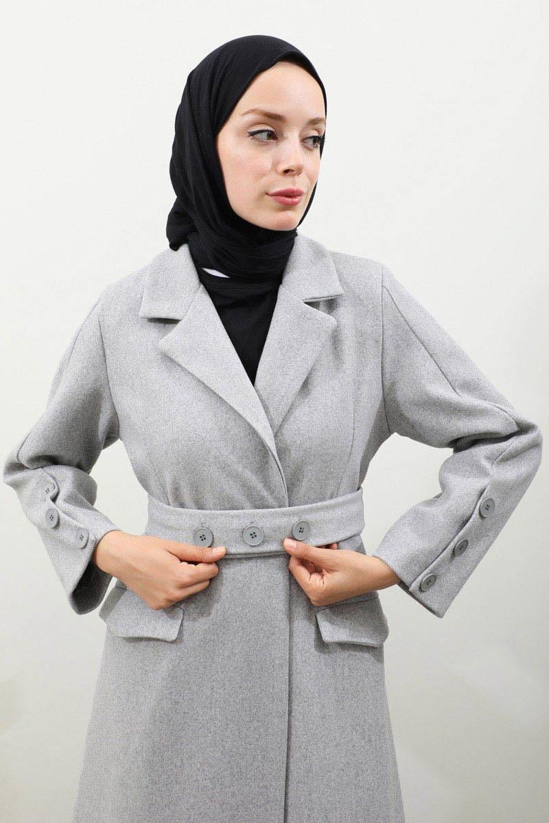 Düğmeli Klasik Kaban Gri