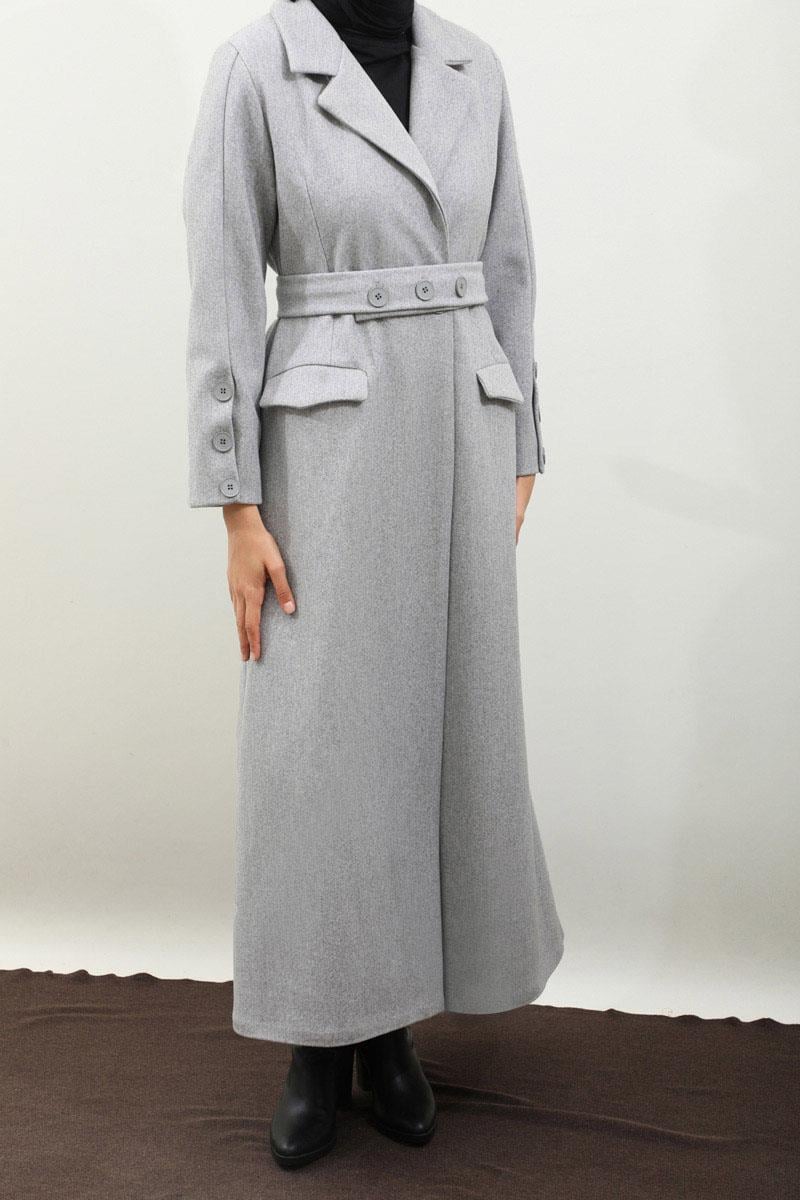 Düğmeli Klasik Kaban Gri