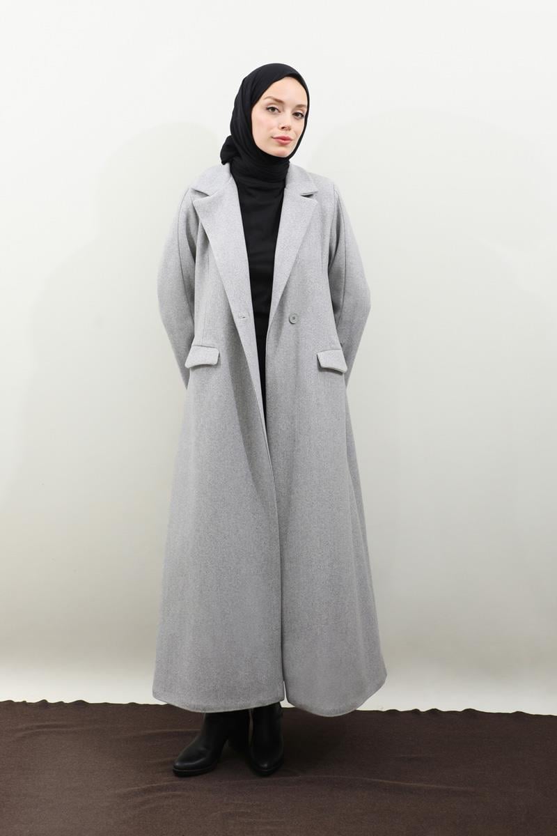 Düğmeli Klasik Kaban Gri