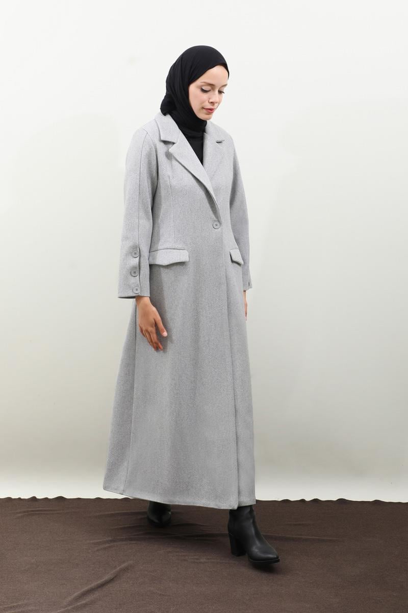 Düğmeli Klasik Kaban Gri
