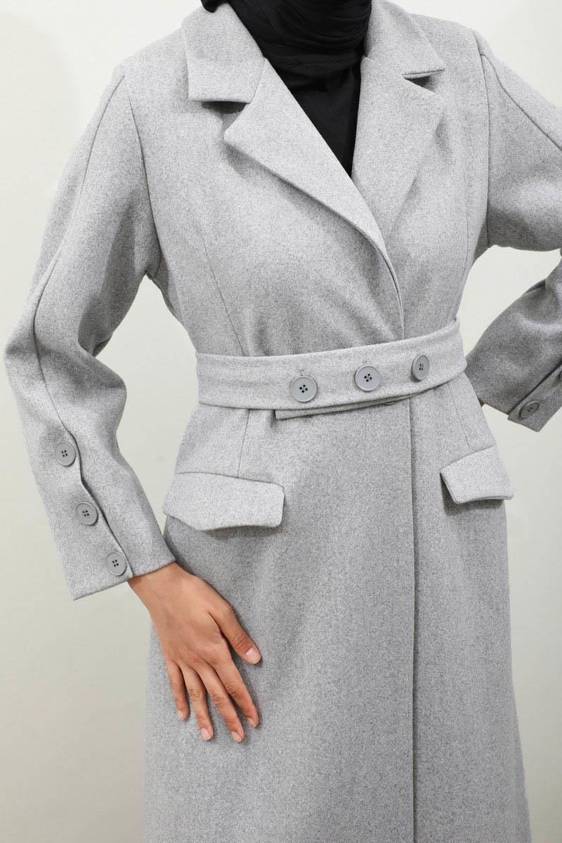 Düğmeli Klasik Kaban Gri