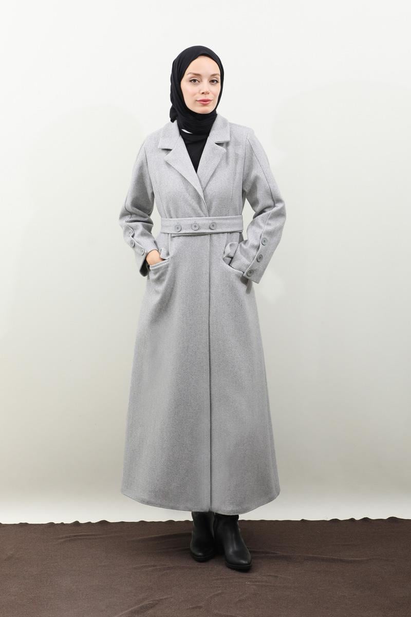 Düğmeli Klasik Kaban Gri