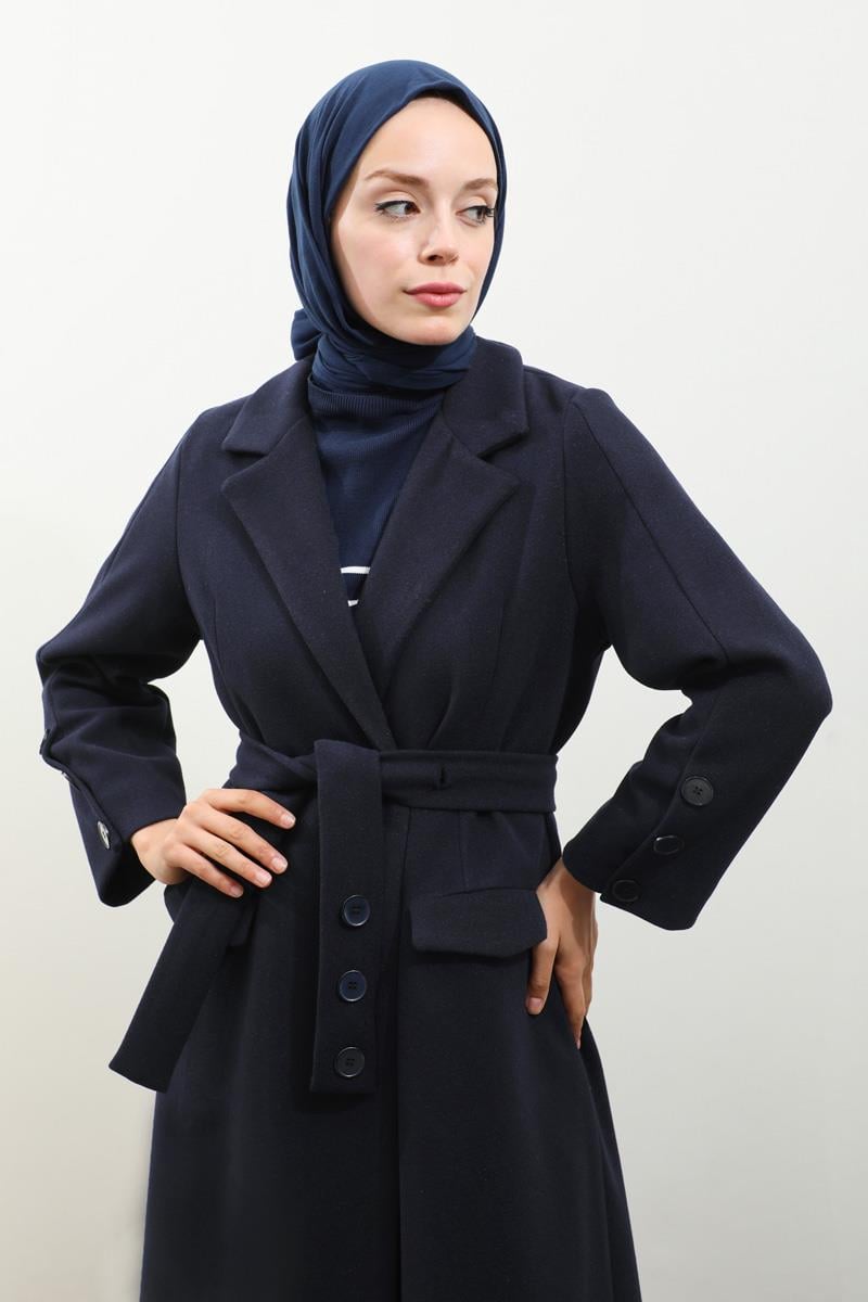 Düğmeli Klasik Kaban Lacivert