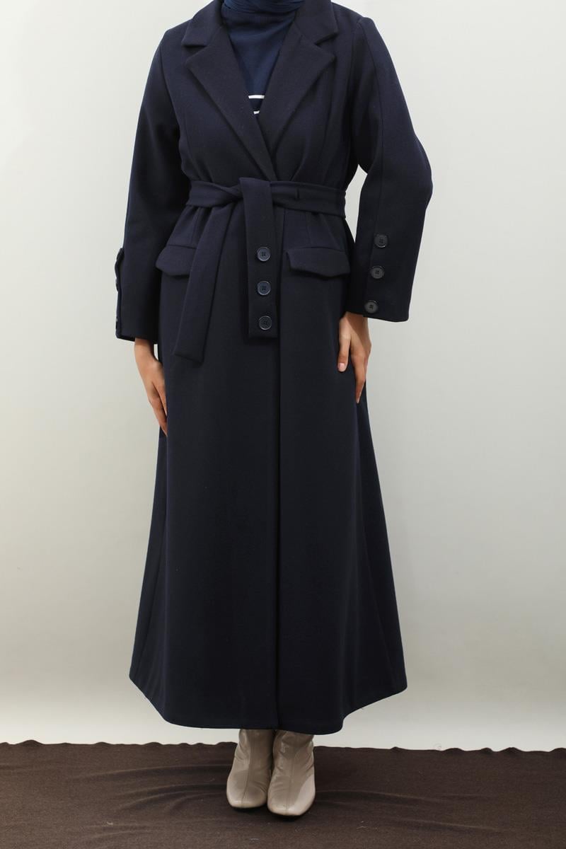 Düğmeli Klasik Kaban Lacivert