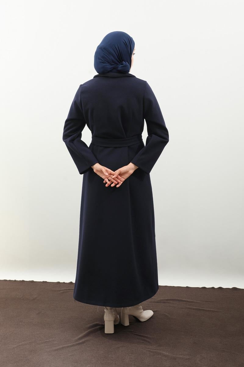 Düğmeli Klasik Kaban Lacivert