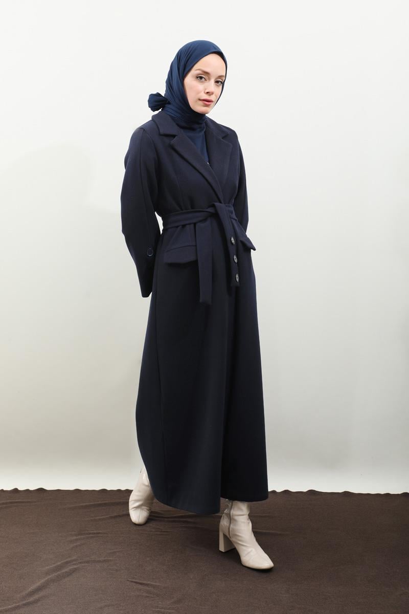 Düğmeli Klasik Kaban Lacivert