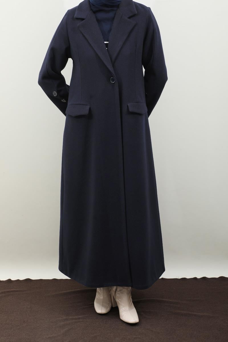 Düğmeli Klasik Kaban Lacivert