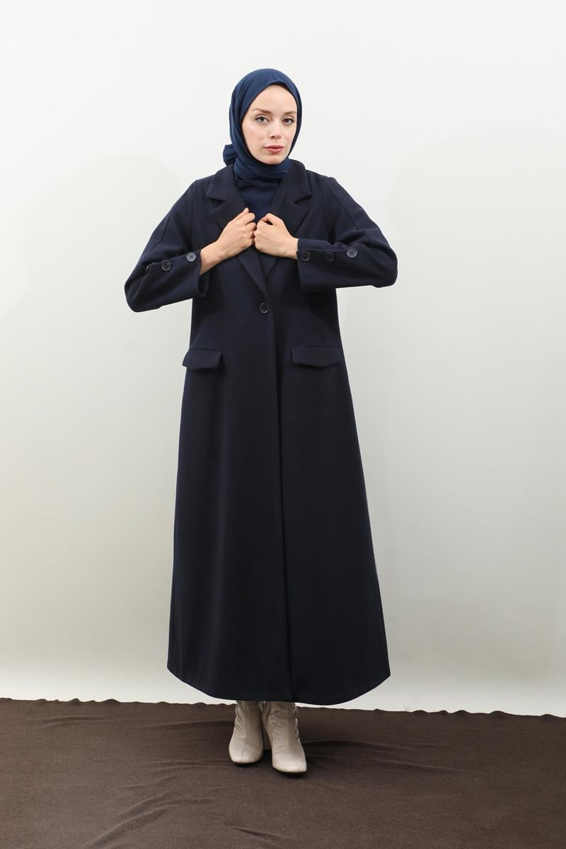 Düğmeli Klasik Kaban Lacivert