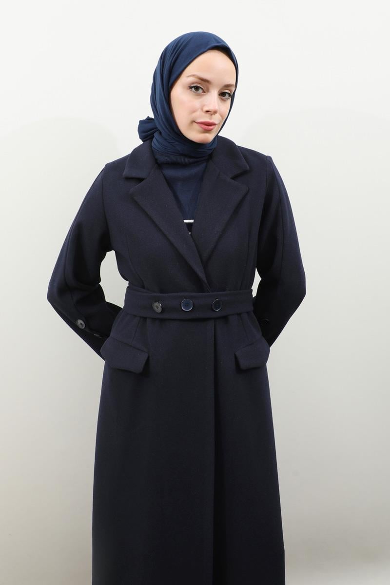 Düğmeli Klasik Kaban Lacivert