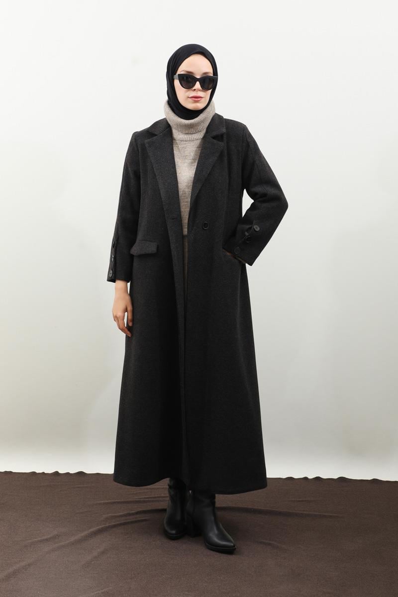 Düğmeli Klasik Kaban Siyah