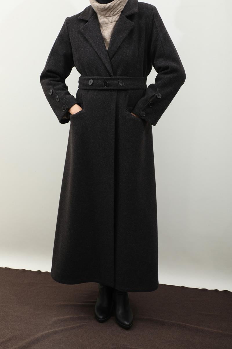 Düğmeli Klasik Kaban Siyah