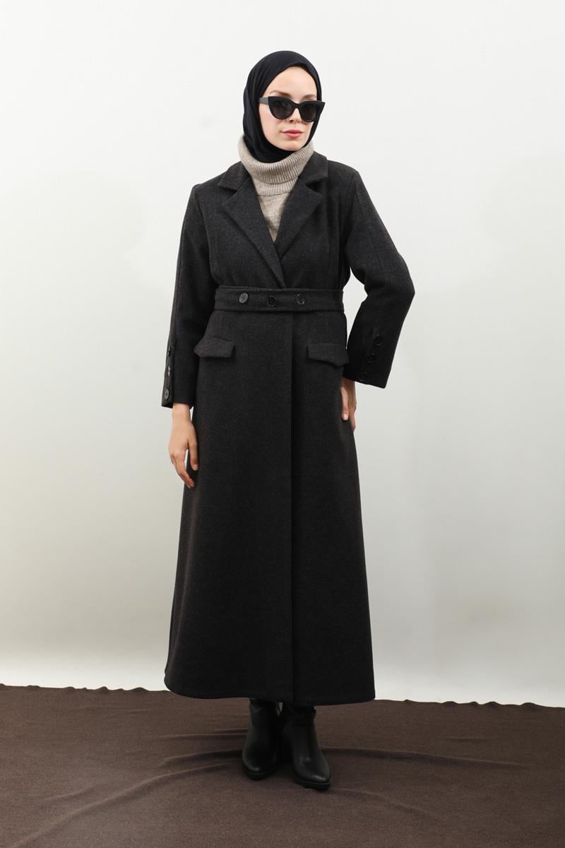 Düğmeli Klasik Kaban Siyah