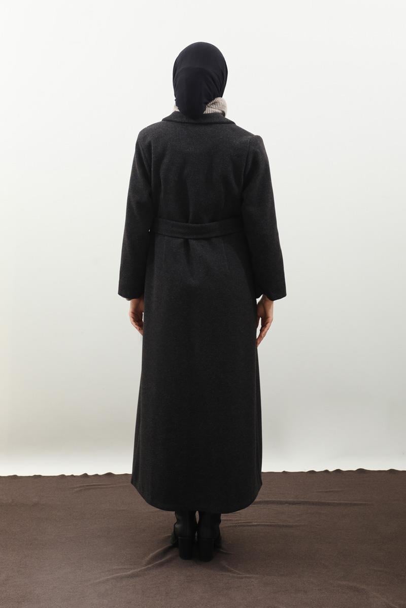 Düğmeli Klasik Kaban Siyah