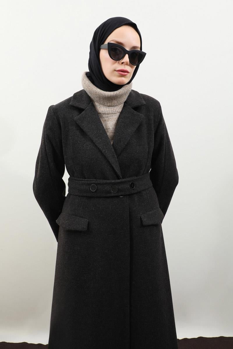 Düğmeli Klasik Kaban Siyah