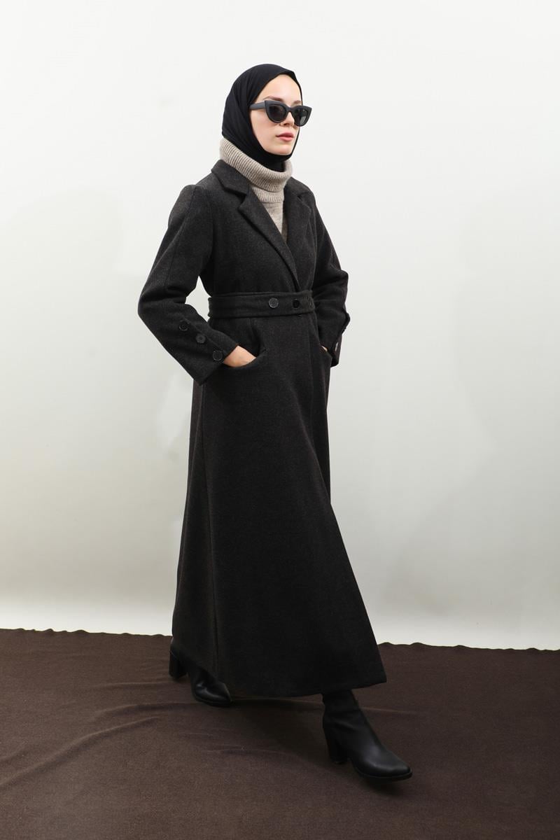 Düğmeli Klasik Kaban Siyah