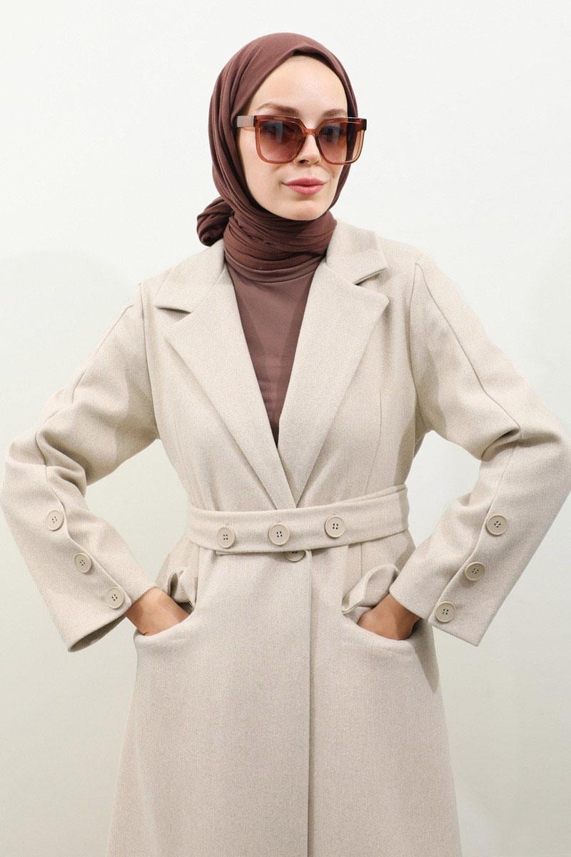 Düğmeli Klasik Kaban Taş