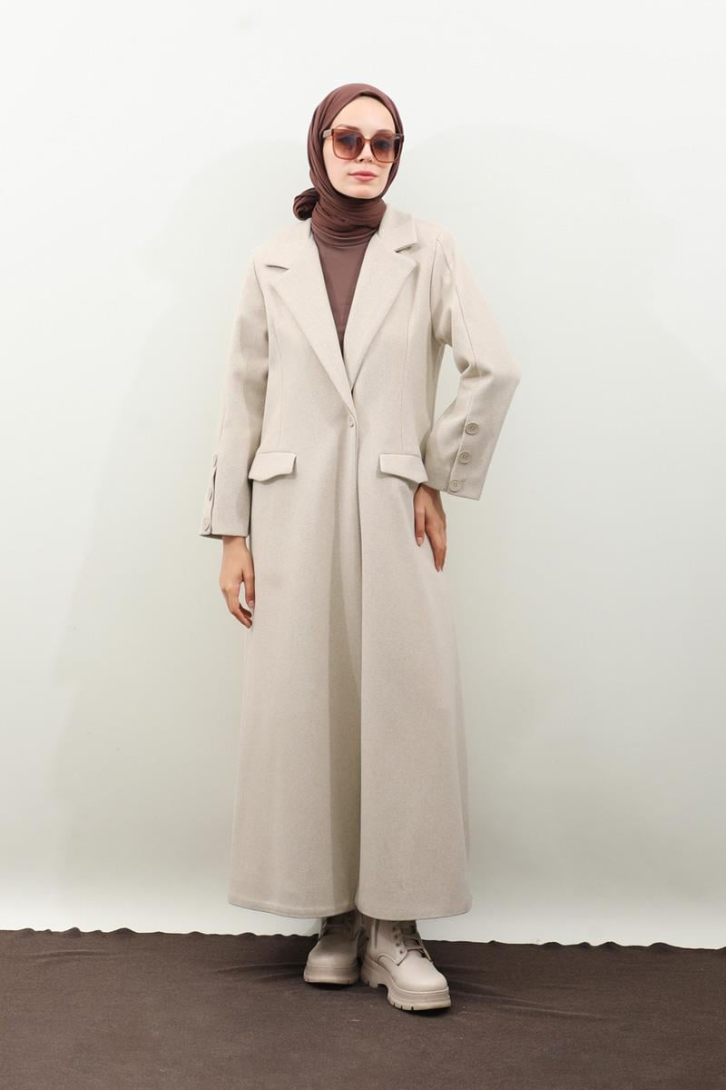 Düğmeli Klasik Kaban Taş