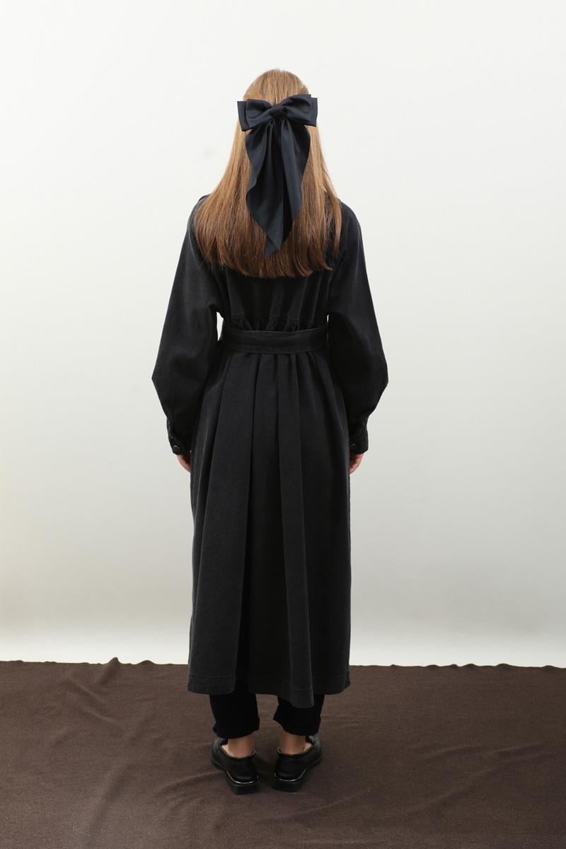 Düğmeli Salaş Denim Trençkot Siyah