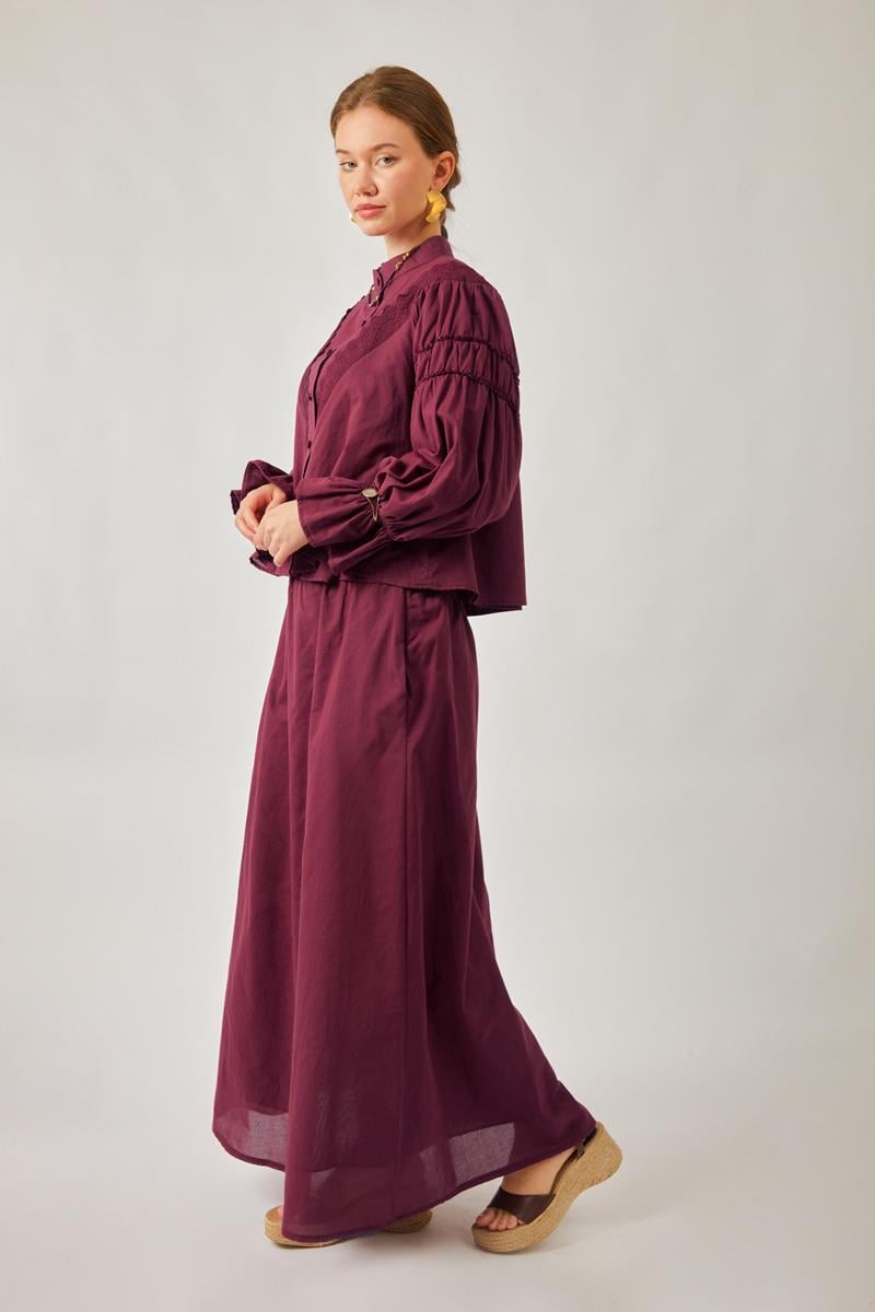 Duru Büzgülü Etek Bordo