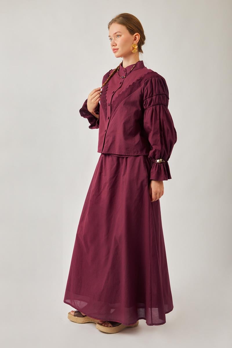 Duru Büzgülü Etek Bordo