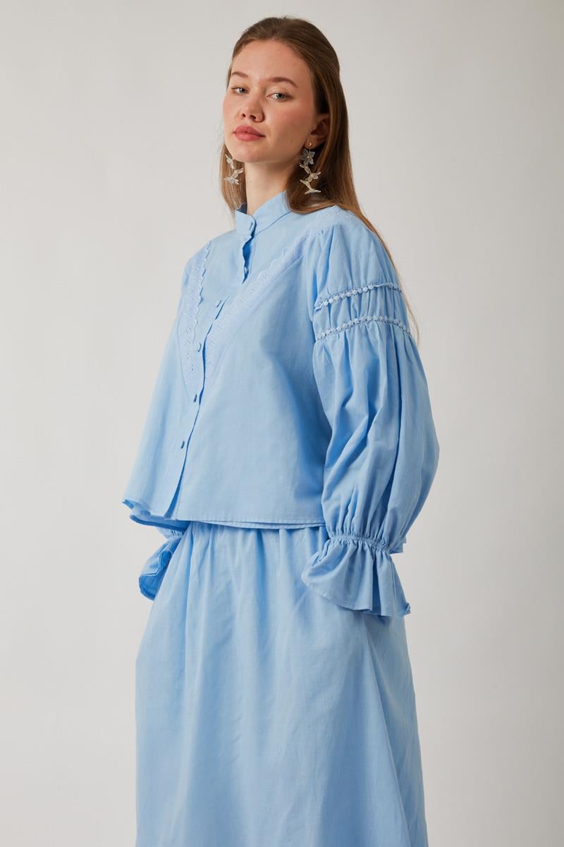 Duru Dantelli Gömlek Bebe Mavisi
