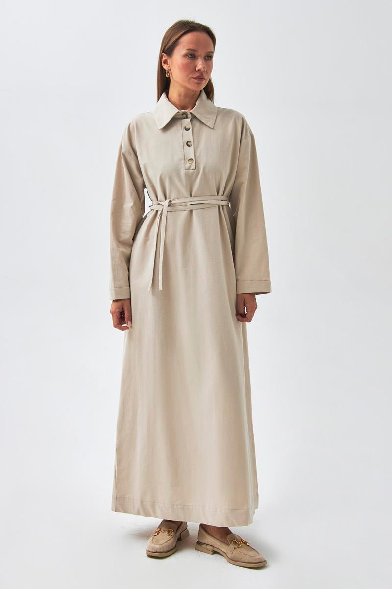 Düşük Kol Düğmeli Elbise Taş