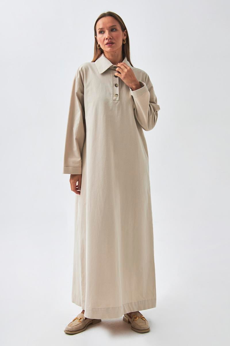 Düşük Kol Düğmeli Elbise Taş