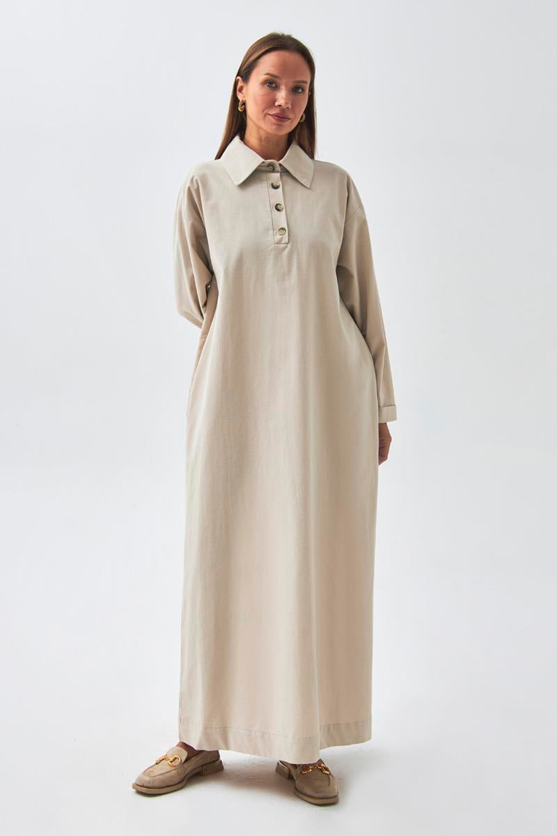 Düşük Kol Düğmeli Elbise Taş