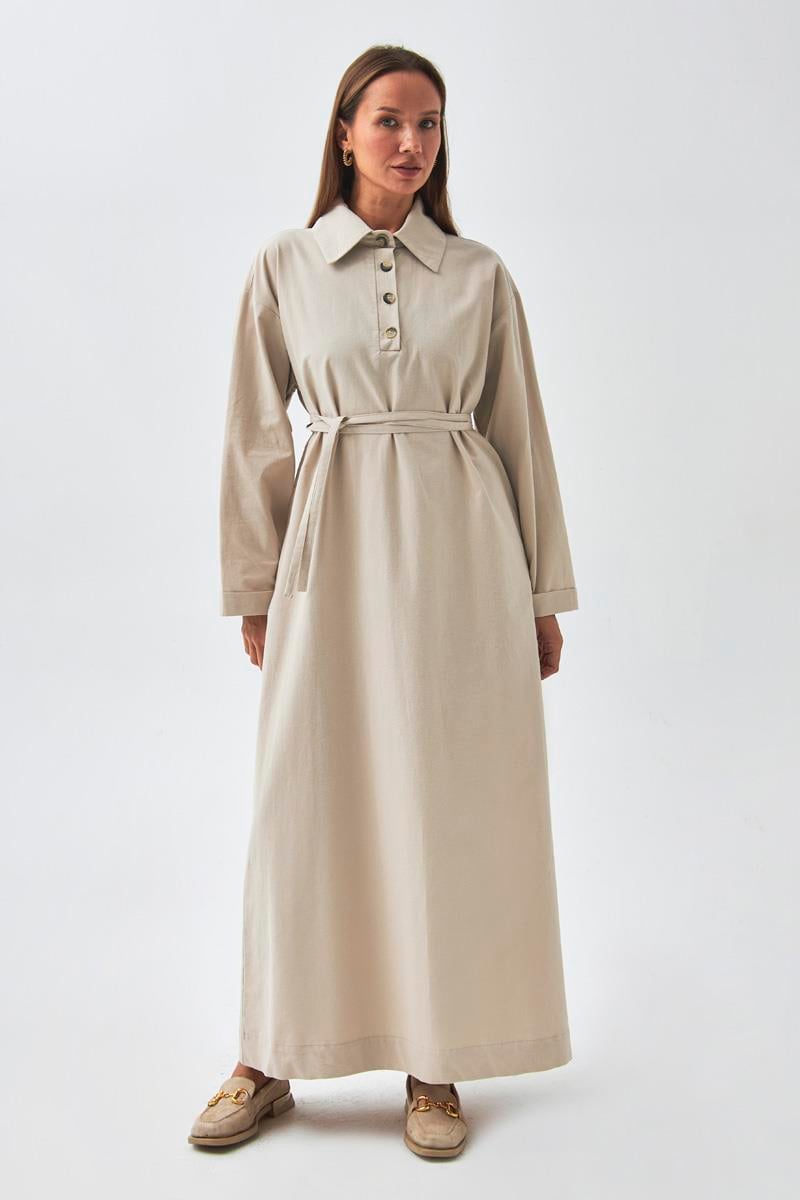 Düşük Kol Düğmeli Elbise Taş