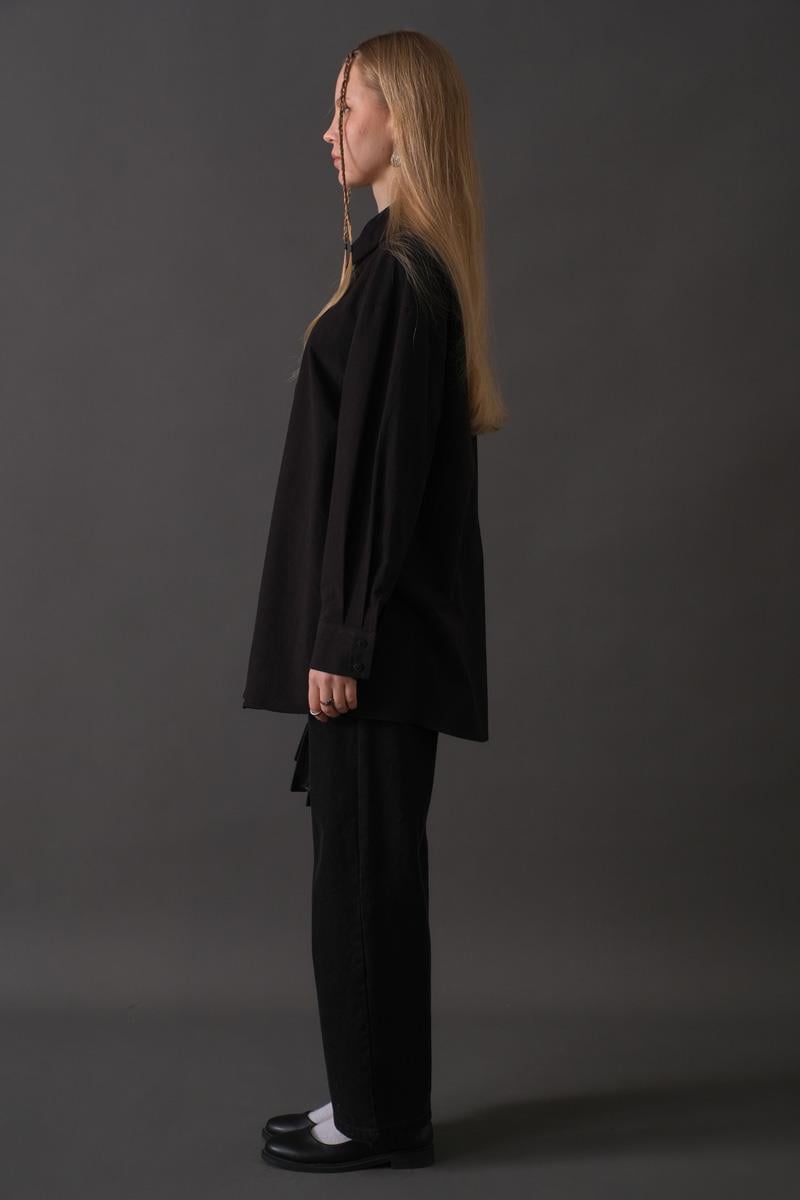 Düşük Kol Düğmeli Gömlek Siyah