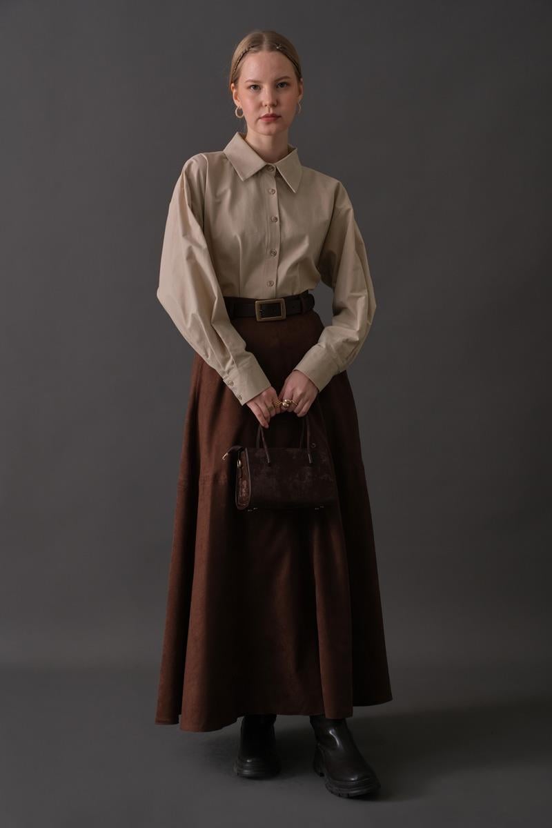 Düşük Kol Düğmeli Gömlek Taş