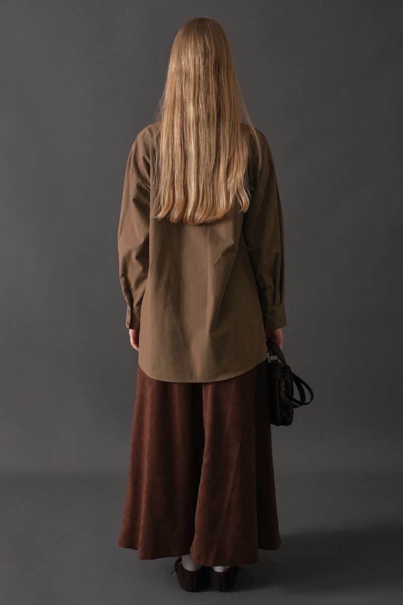 Düşük Kol Düğmeli Gömlek Toprak