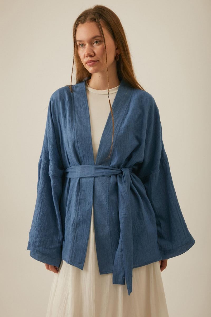 Düşük Kol Kimono İndigo
