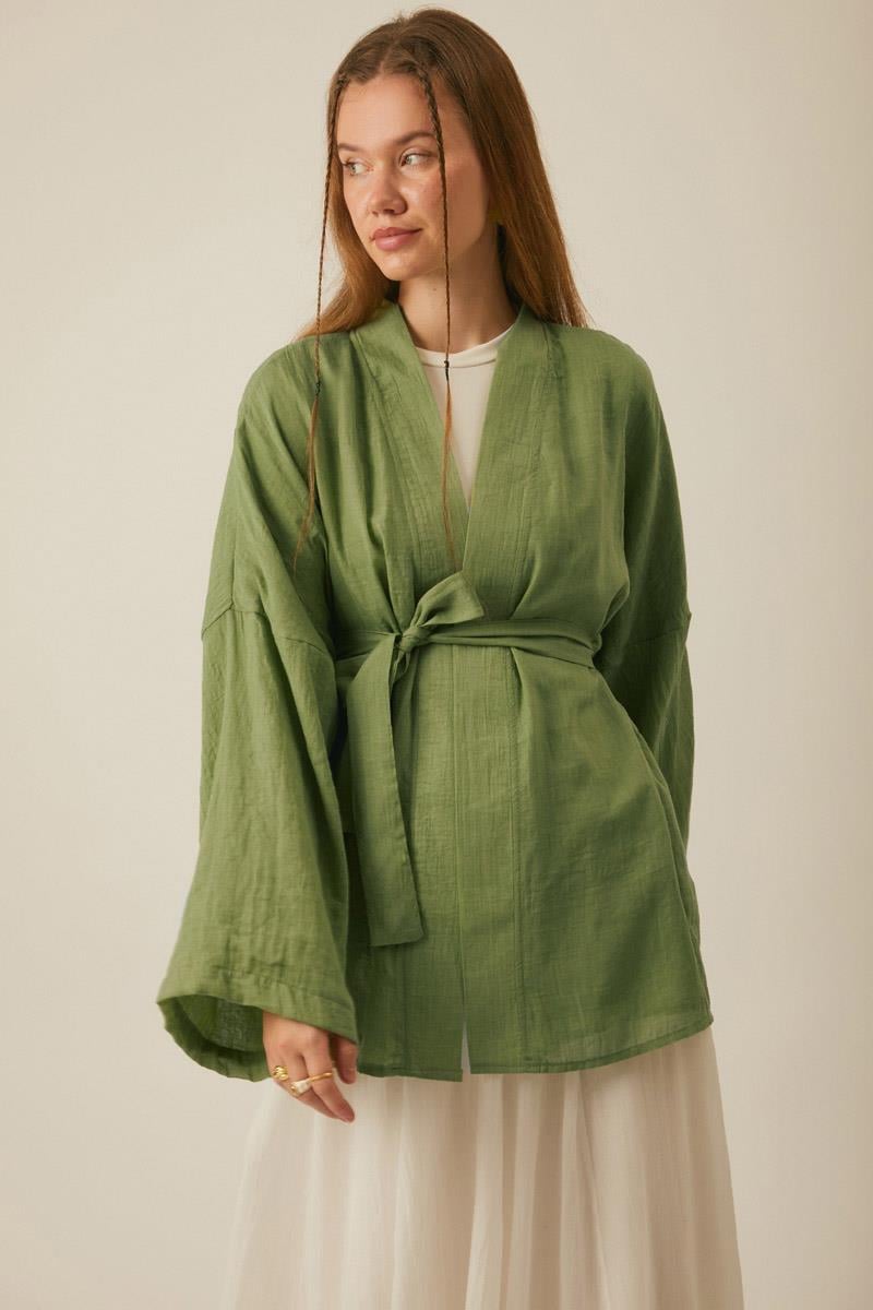Düşük Kol Kimono Soft Yeşil