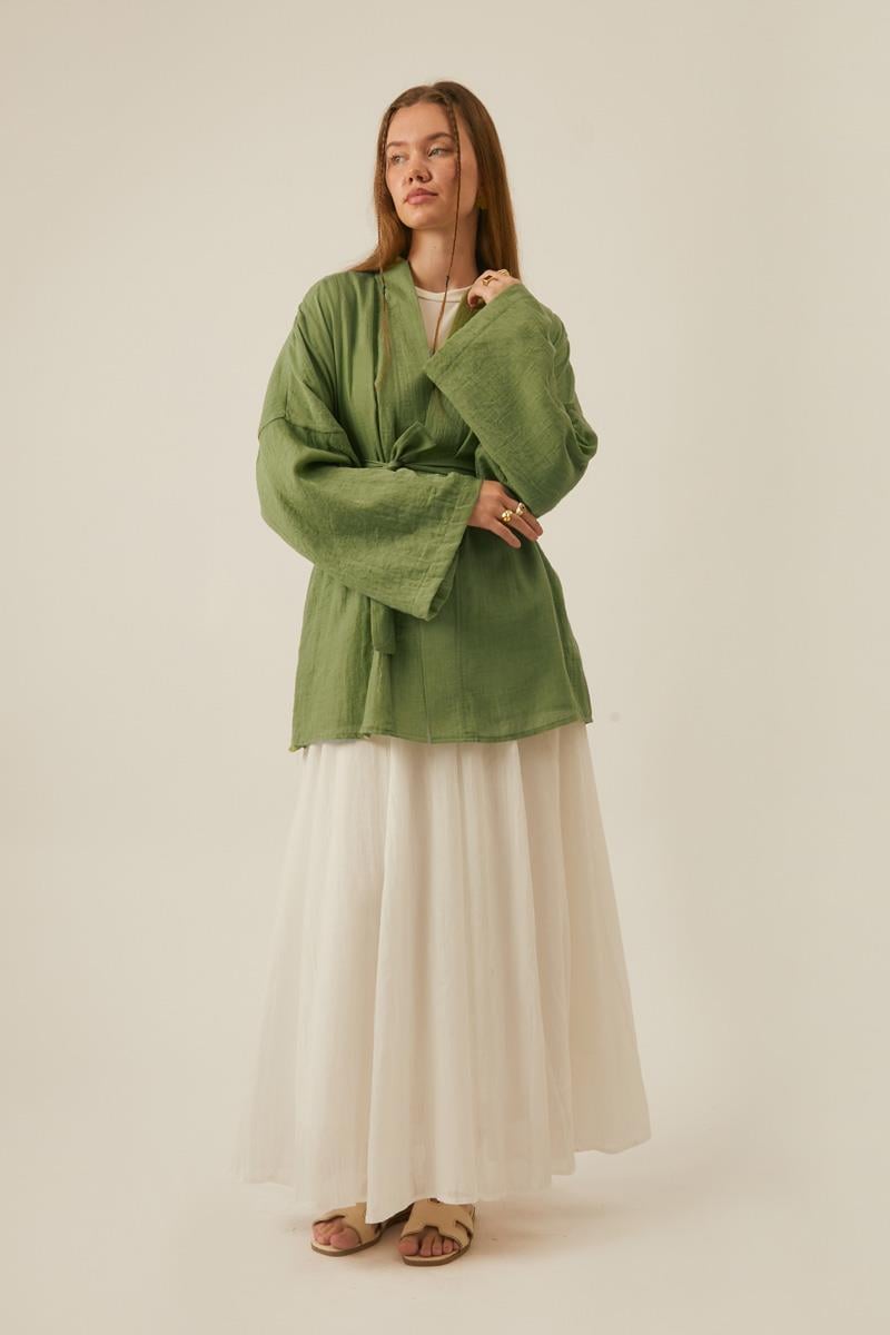 Düşük Kol Kimono Soft Yeşil