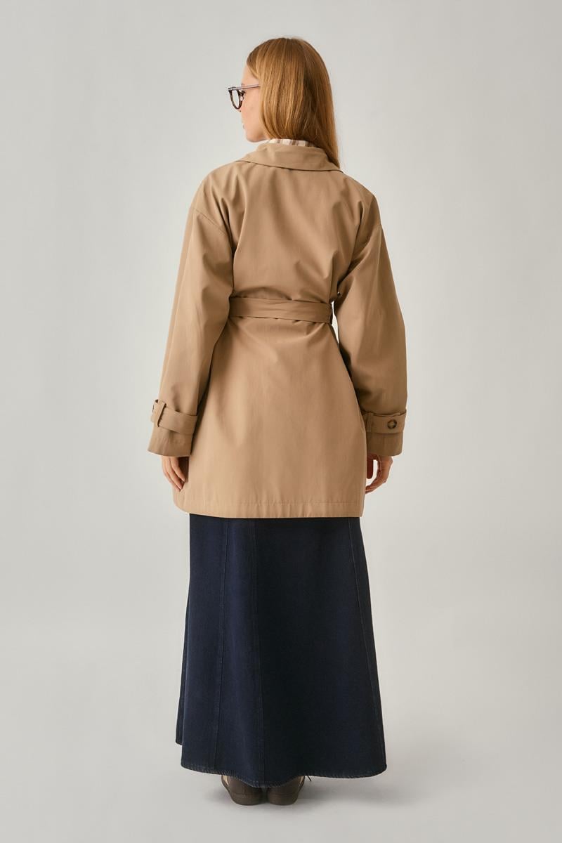 Düşük Kol Kısa Trençkot Bej