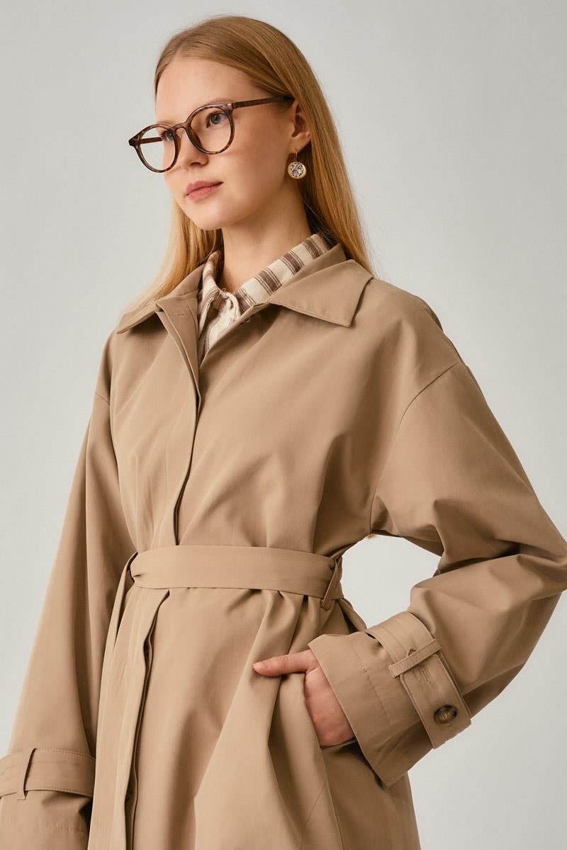 Düşük Kol Kısa Trençkot Bej