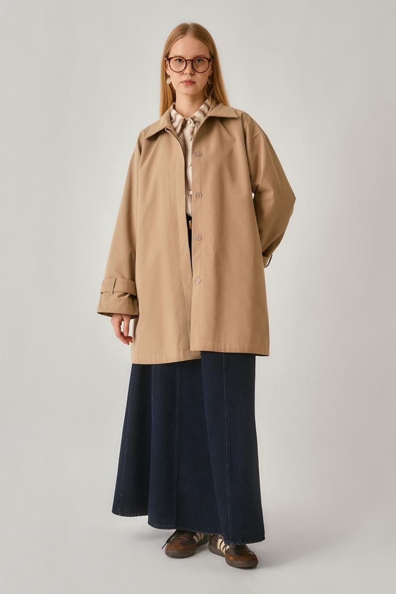 Düşük Kol Kısa Trençkot Bej