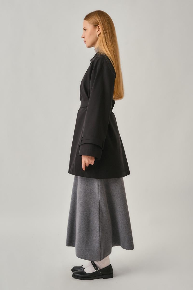 Düşük Kol Kısa Trençkot Siyah