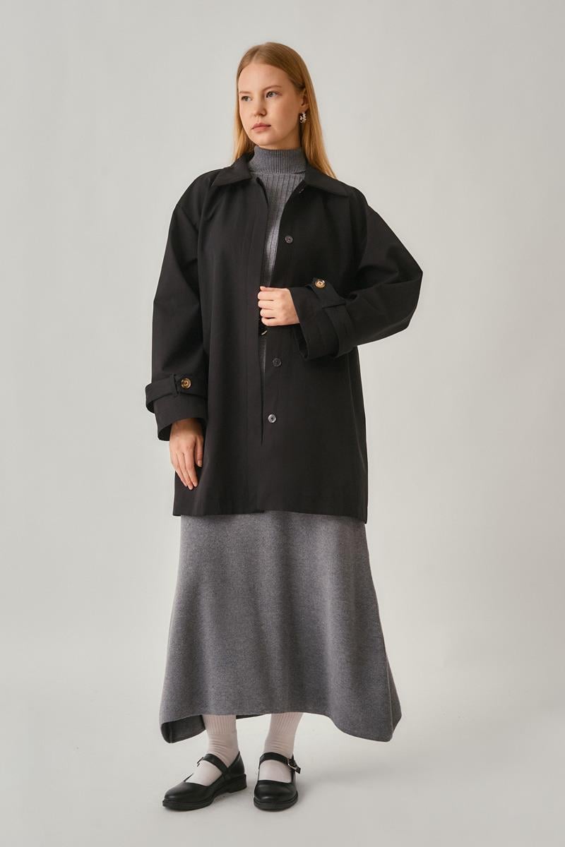 Düşük Kol Kısa Trençkot Siyah