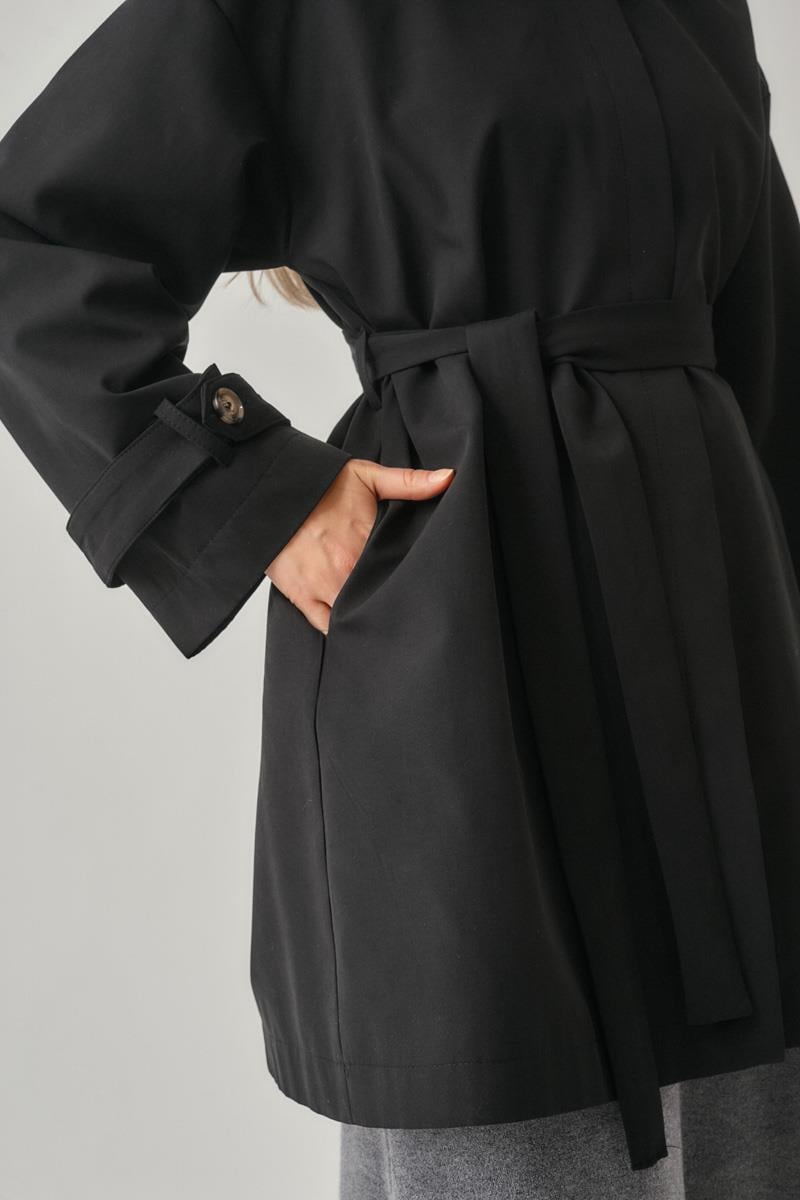 Düşük Kol Kısa Trençkot Siyah