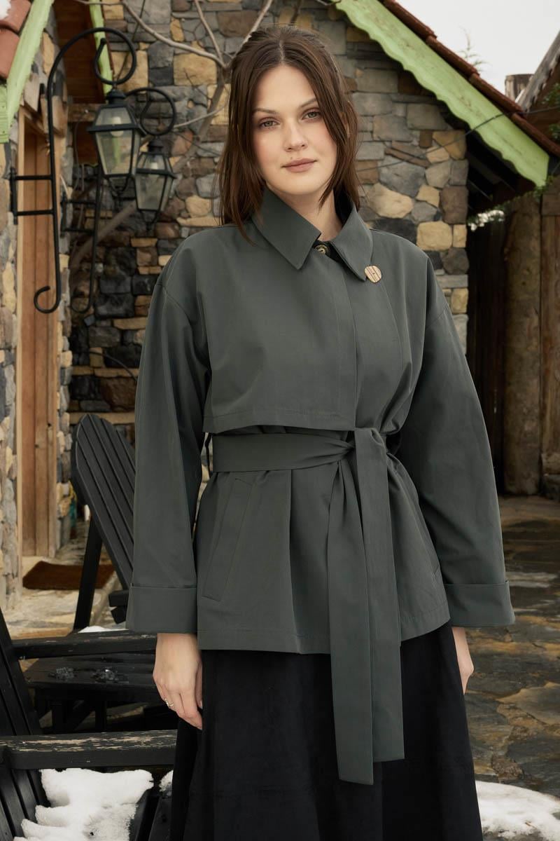 Düşük Kol Kruvaze Trençkot Antrasit