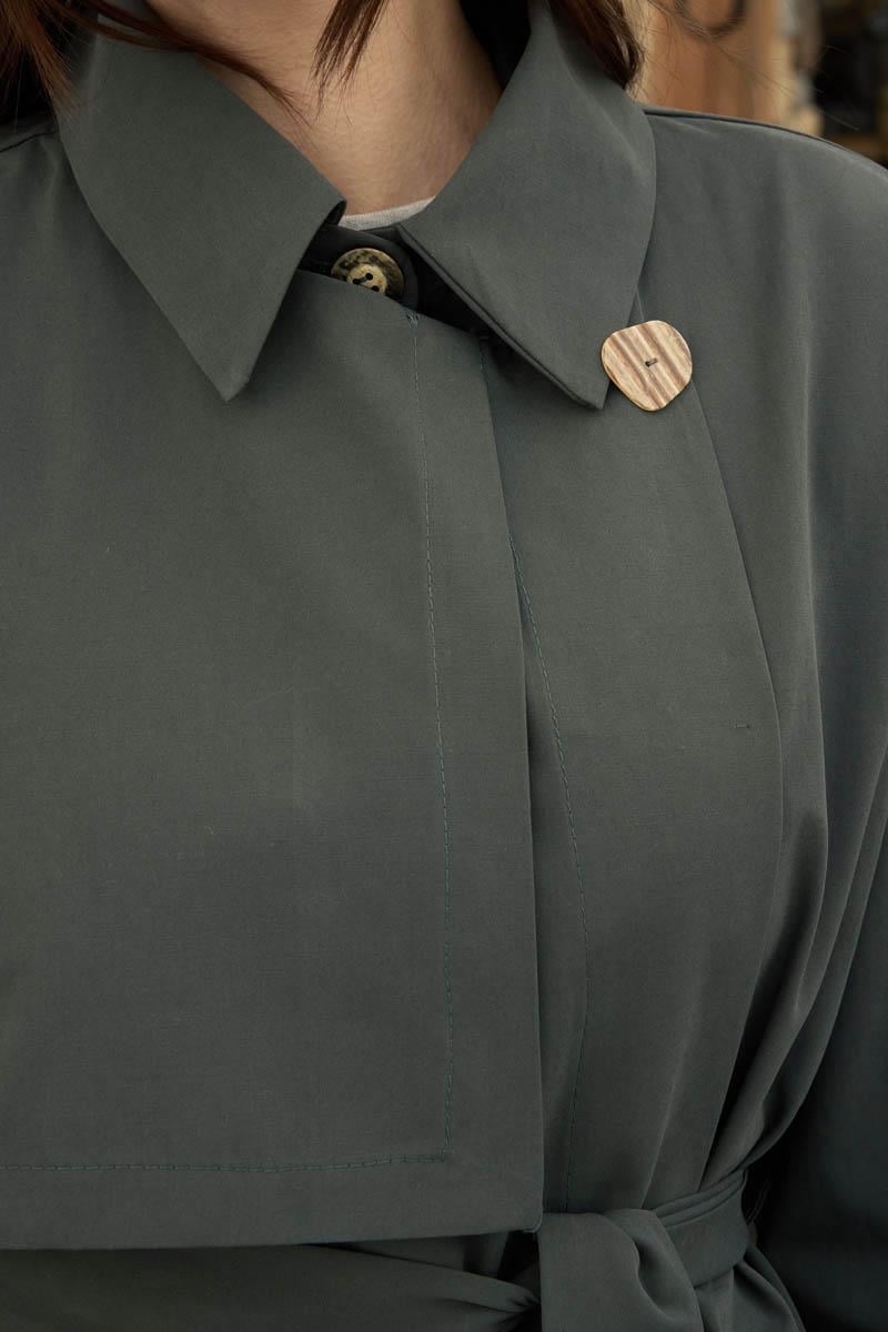 Düşük Kol Kruvaze Trençkot Antrasit