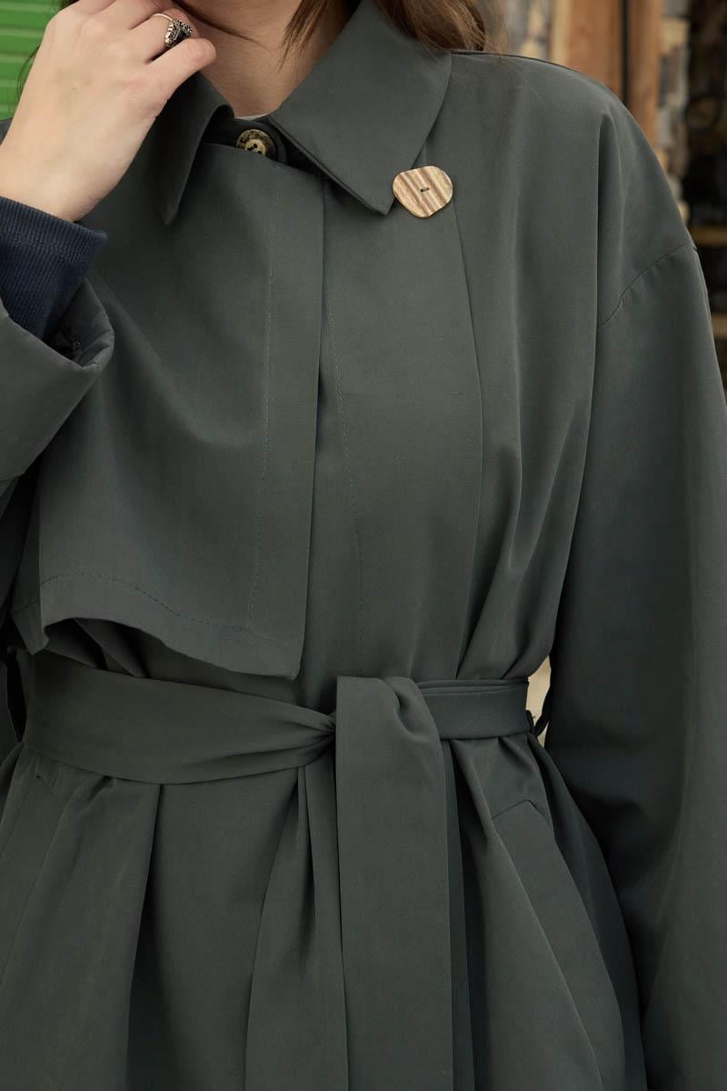 Düşük Kol Kruvaze Trençkot Antrasit