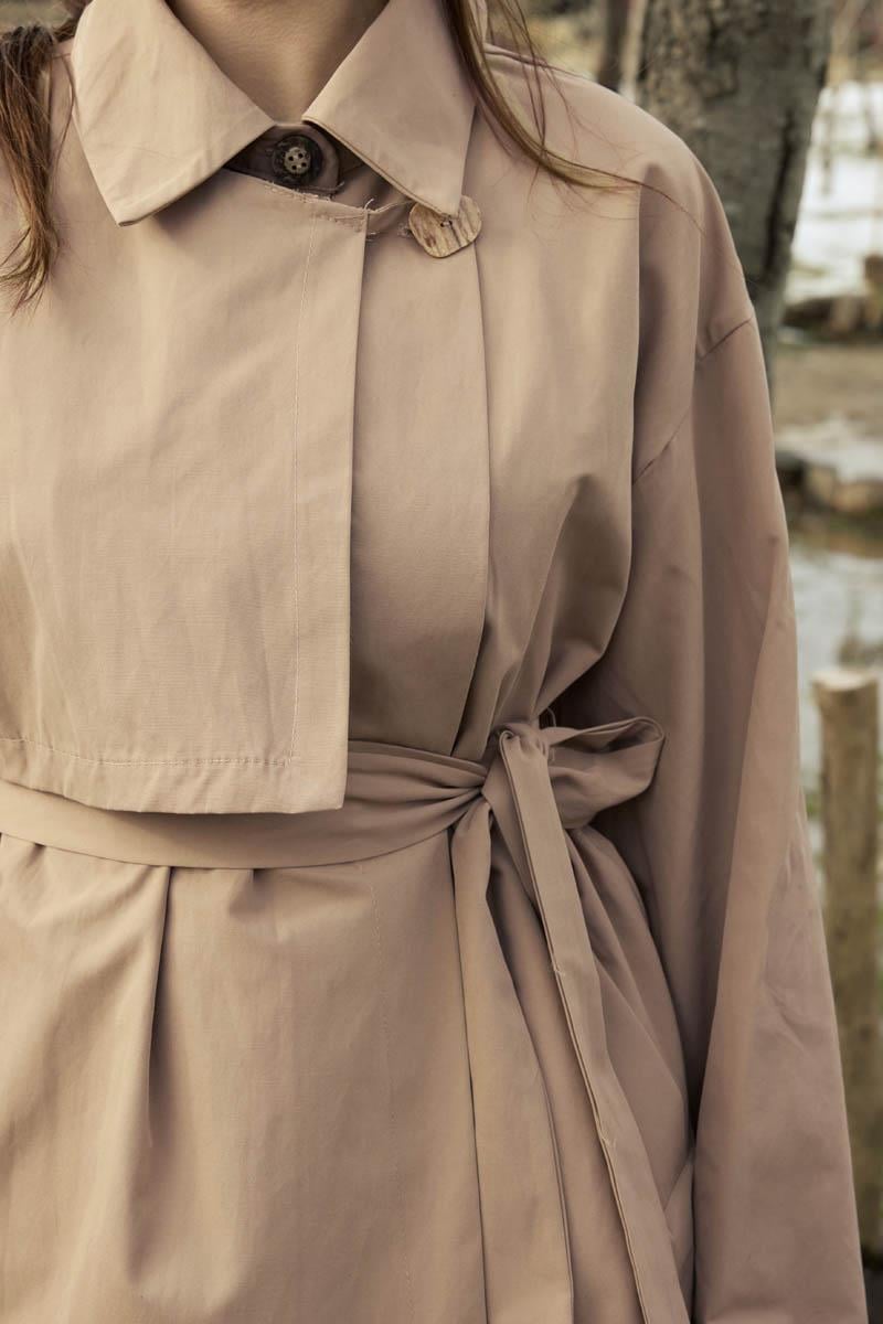 Düşük Kol Kruvaze Trençkot Bej
