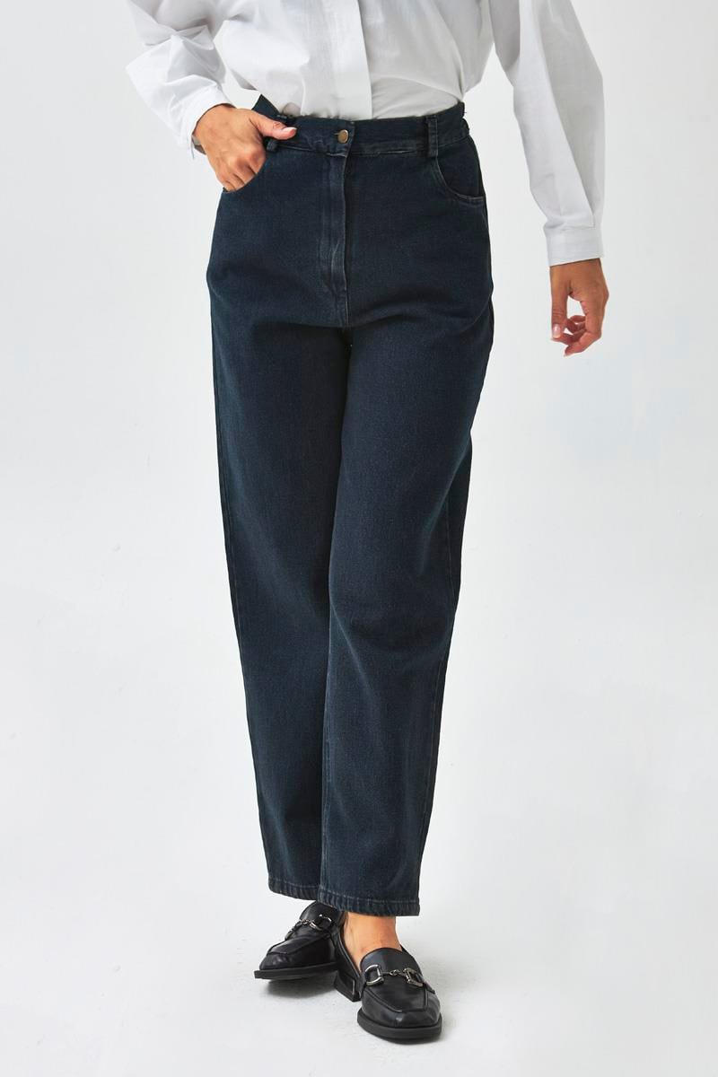 Düz Kesim Denim Pantolon Koyu Mavi